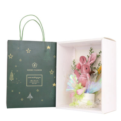 

Wishing Light Rabbit Decor Light Dry Flowers Gift Box Home Garden Festive Party Supplies Artificial Decorations