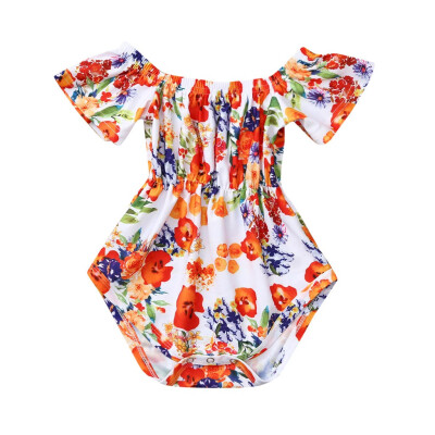 

Toddler Baby Girls Off-Shoulder Bodysuit Rompers Infant Floral Print Jumpsuit