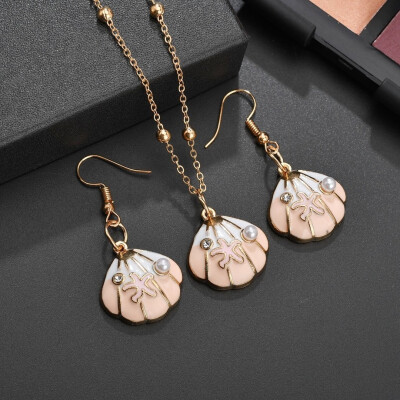 

Womens Necklace Set Metal Shell Pendant Gold Earrings Jewelry Valentines Day Elegant Cute Girl Earrings Necklace Set Gift