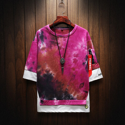 

Toponeto Mens Summer New Style Fashion Printed Tie-Dyed Fake Two Blouse Comfortable Top