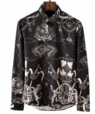 

European shirts mens fashion new products mens shirt personality printing smart Lapel long sleeved shirt