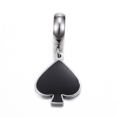 

304 Stainless Steel Enamel European Dangle Beads Large Hole Pendants Spade Stainless Steel Color 25mm Hole 5mm