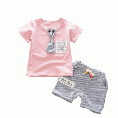 

Summer Baby Boys Clothes Cartoon Short Sleeved Cotton T-shirt Stripe Shorts Clothes Sets