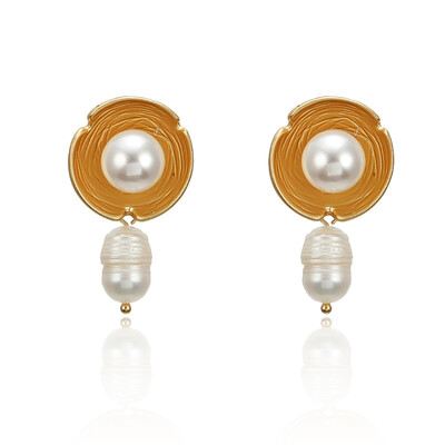 

F38 23 Styles Hollow Round Freshwater Pearls Drop Earrings For Women Girls Brincos Statement Dangle Earring Fashion Jewelry