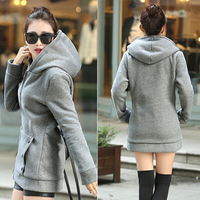 

Toponeto Womens Winter Warm Outwear Solid Hooded With Pockets Composite Coats Cardigan