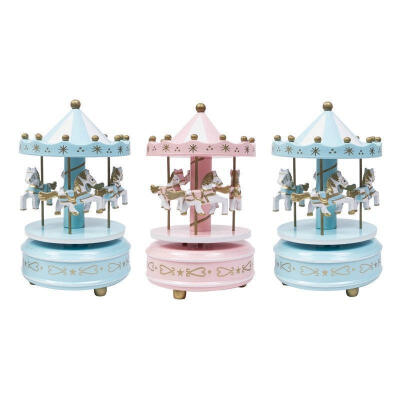 

Fashion Wooden Carousel 4 Horse Merry-Go-Round Wind-Up Mechanical Music Box Cute Gifts