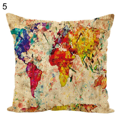 

45x45cm Geography Map Throw Pillow Case Cushion Cover Sofa Bed Office Home Decor