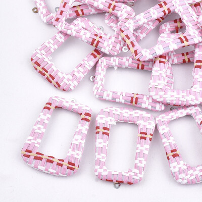 

Handmade Raffia Woven Pendants with Iron & Aluminum Findings Trapezoid Platinum Pink 44x305x4mm Hole 14mm