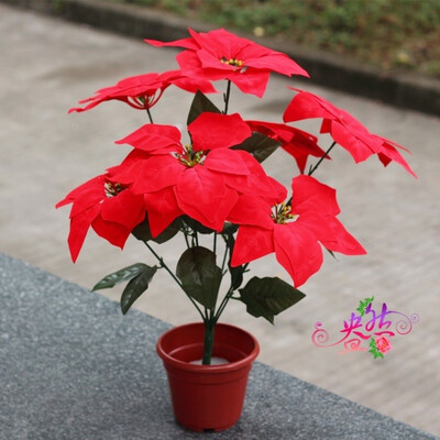 

Simulation of flowers silk flowers artificial flowers 7 Christmas flowers simulation of Poinsettia potted plant Christmas red