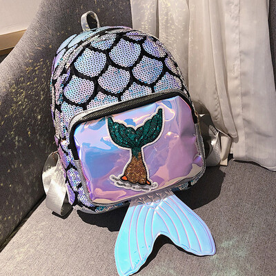 

Fish scale beaded backpack Korean version of the new Harajuku fashion backpack colorful laser high-capacity bags