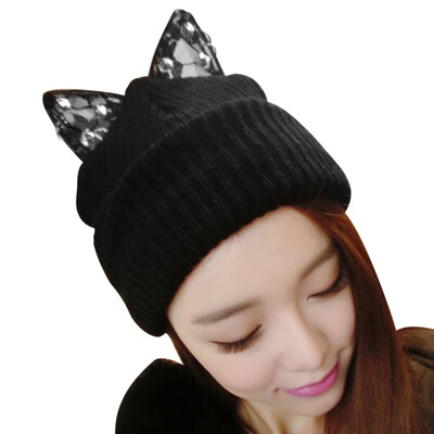 

Women Winter Beanie Devil Horns Cat Ear Knit Ski Wool Cap Hat