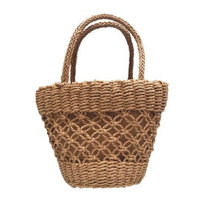 

Beach Sen paper rope weave pattern portable straw bag shoulder bag ladies knit bucket fashion handbag