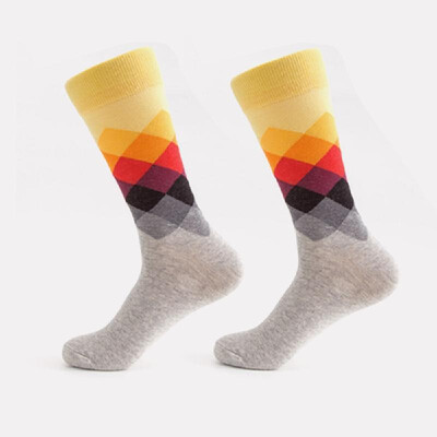 

Mens Middle Stockings Colored Rhombus Lattice Socks Pure Cotton Socks Breathable Multicolour Hose