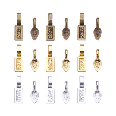 

PH PANDAHALL 1 Box Leaf Shape&Rectangle Shape Tibetan Style Glue-on Flat Pad Bails Pendant Cabochon