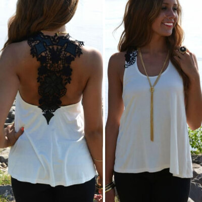 

Women Summer Top Casual Sleeveless Vest Shirt Tank Crochet Lace T Shirt