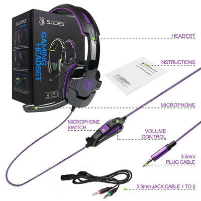 

SADES SA-930 35mm Gaming Headsets with Mic Noise Cancellation Stereo Music Headphones Volume Control for Laptop Tablet PC Mobile