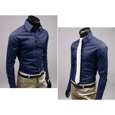 

NEW Mens Casual Formal Shirt Long Sleeve Slim Fit Dress Shirts Tops Blouse