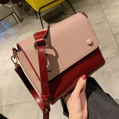 

Women 2019 Spring&Summer New solid Color Leisure Xiaofangbao Port style simple splicing pu single shoulder oblique bag Tide