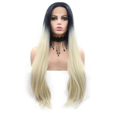 

Amazing Star Lace Frontal Wigs Ombre Blonde Color Heat Resistant Fiber Middle Part Synthetic Hair For Fashion Women