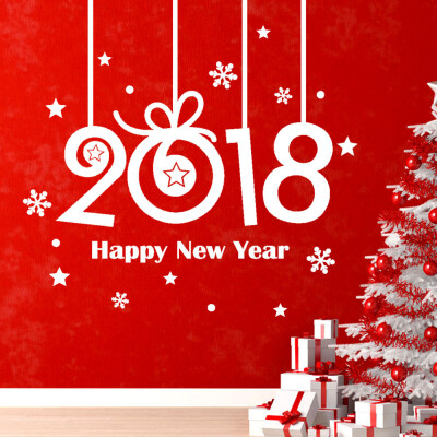 

Gobestart 2018 Happy New Year Merry Christmas Wall Sticker Home Shop Windows Decals Decor