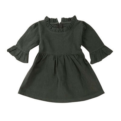 

Ruffle Sleeve Children A-line Dress Solid Color Cute O-Neck Girls Clothing
