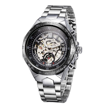 

WINNER High-quality Skeleton Semi Automatic Men Mechanical Watch Big Dial Hand-Winding Business Men Wristwatch