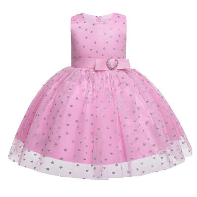 

Elegant Heart Pattern Bowknot Kids Tutu Dress Girl Summer Princess Dresses
