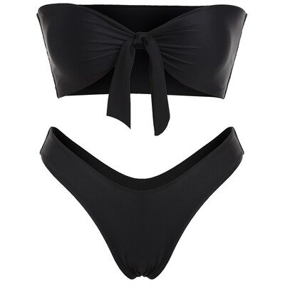 

Bow Tied Bandeau Swim Bra with High Cut Bottoms