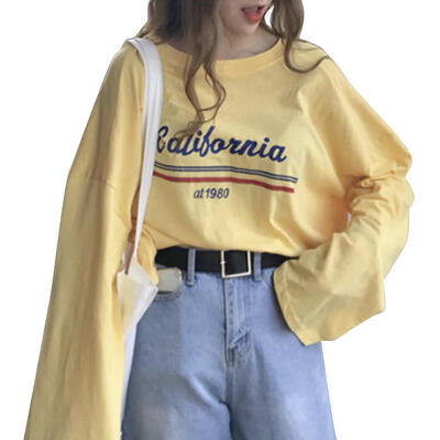 

Korean Fashion Letter Print T-shirt Women Round Neck Loose Basic Tops