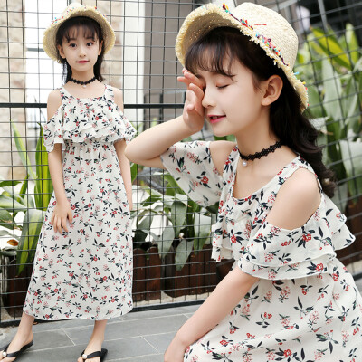 

Kids Teen Children Girls Ruffles Floral Off Shoulder Beach Dress Casual Clothes