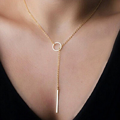 

New Fashion Shiny Gold Color Long Chain Pendant Women Choker Necklace Bohemian Collares Necklace Jewelry Girl Gift Accessories
