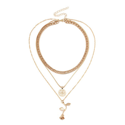 

Elegant Metal Rose Flower Pendant Necklaces for Women Round Circle Choker Clavicle Necklace Fashion Jewelry
