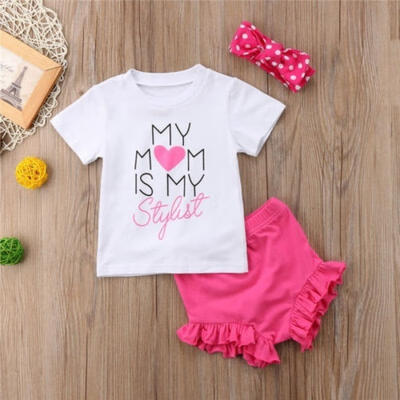 

Hot Cute Kids Baby Girls Tops T-shirt Pants Shorts Headband Outfits Clothes Set