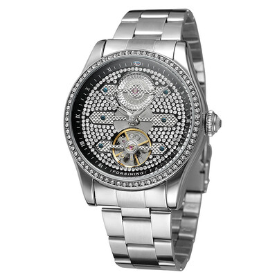 

Forsining Mens Automatic Mechanical Strap Drilling Hollow Waterproof Steel Belt Mens Watch