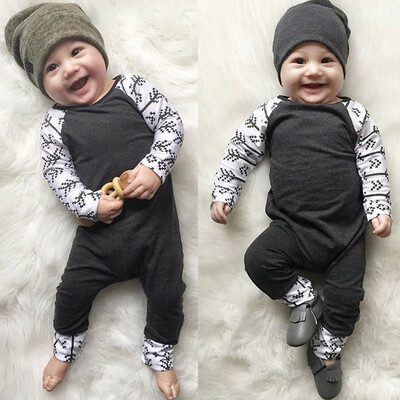 

Newborn Baby Boys Girls Solid Arrow Print Romper Jumpsuit Outfits Clothes