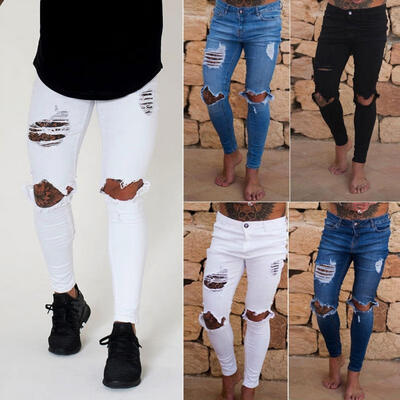 

Trendy Men&39s Skinny Jeans Biker Destroyed Frayed Slim Fit Denim Ripped Pants New