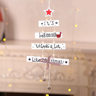 

New Christmas Ornaments Wood Pendant Xmas Tree-shaped Five-pointed Star Pattern Christmas Decorations for Window Scene Layout Prop