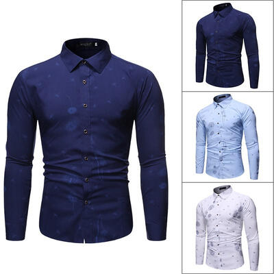 

Mens Long Sleeve Print Dress Shirt Casual Button Down Slim Fit T-shirts