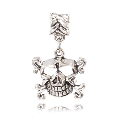

Tibetan Style Alloy European Dangle Pendants Skull Antique Silver 36mm Hole 45mm