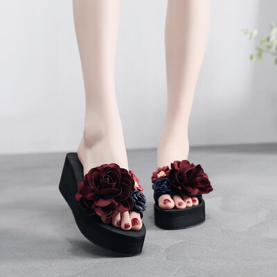 

Rose Fashion Flower Women Slip-on Open Toe Wedges Heels Causal Slipper Slides Shoes