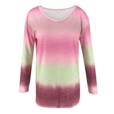 

MMWomen Fashion Gradient Print T-Shirt Female Autumn Long Sleeve V Neck Top For Women Ladies Casual Loose Tops