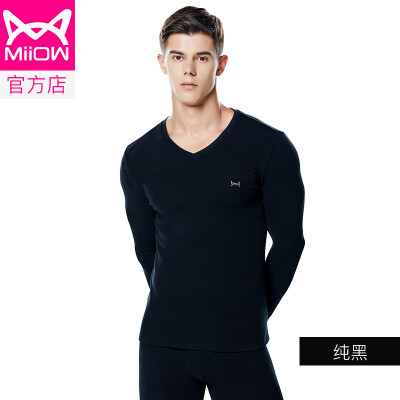 

Cat Man MiiOW thermal underwear men&women Qiuyi Qiuku warm clothes cotton Shut down thick round neck men&women based bottoming shirt V suit fashion warm clothes pure black V-neck male