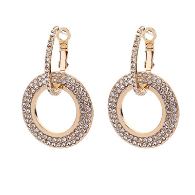 

Women Fashion Rhinestone Double Circle Hoop Huggie Earrings Party Jewelry Charm