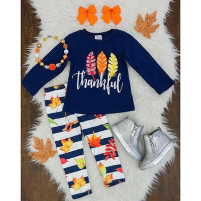 

2PCS Thanksgiving Kids Baby Girls Clothes TopsStriped Pants Party Outfits Set