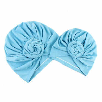 

2019 New Womens Babys 2PCS Cotton Solid Knot Head Cover Hat Wrap Turban Cap