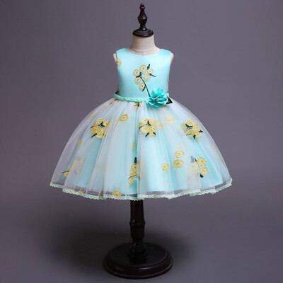 

Kid Child Girl Sleeveless Floral Embroidered Princess Prom Dress Clothes
