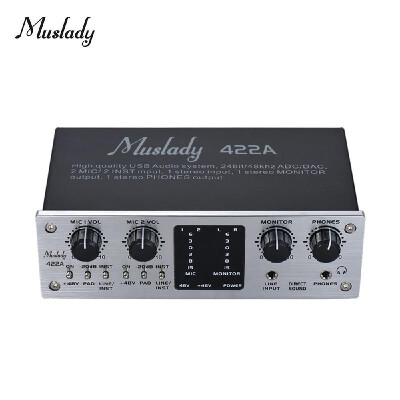 

Muslady 422A 4-Channel USB Audio System Interface External Sound Card 48V phantom power DC 5V Power Supply for Computer Smartphon