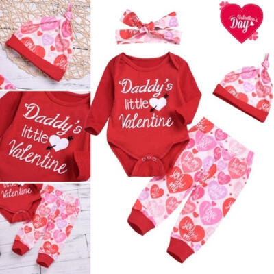 

0-18M My 1st Valentine&39s Day Baby Boy Girl Outfits Romper BodysuitPants Hat Set