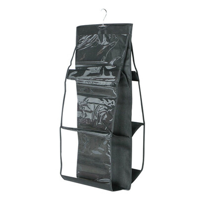 

6 Pockets Hanging Clear Purse Handbag Tote Bag Storage Organizer Closet Rack Bag