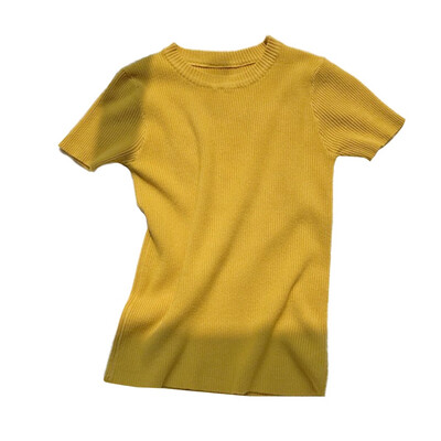 

Womens Korean Style Fashion O Neck Solid Short Sleeve Knitted Sexy Slim Pullover T-Shirt
